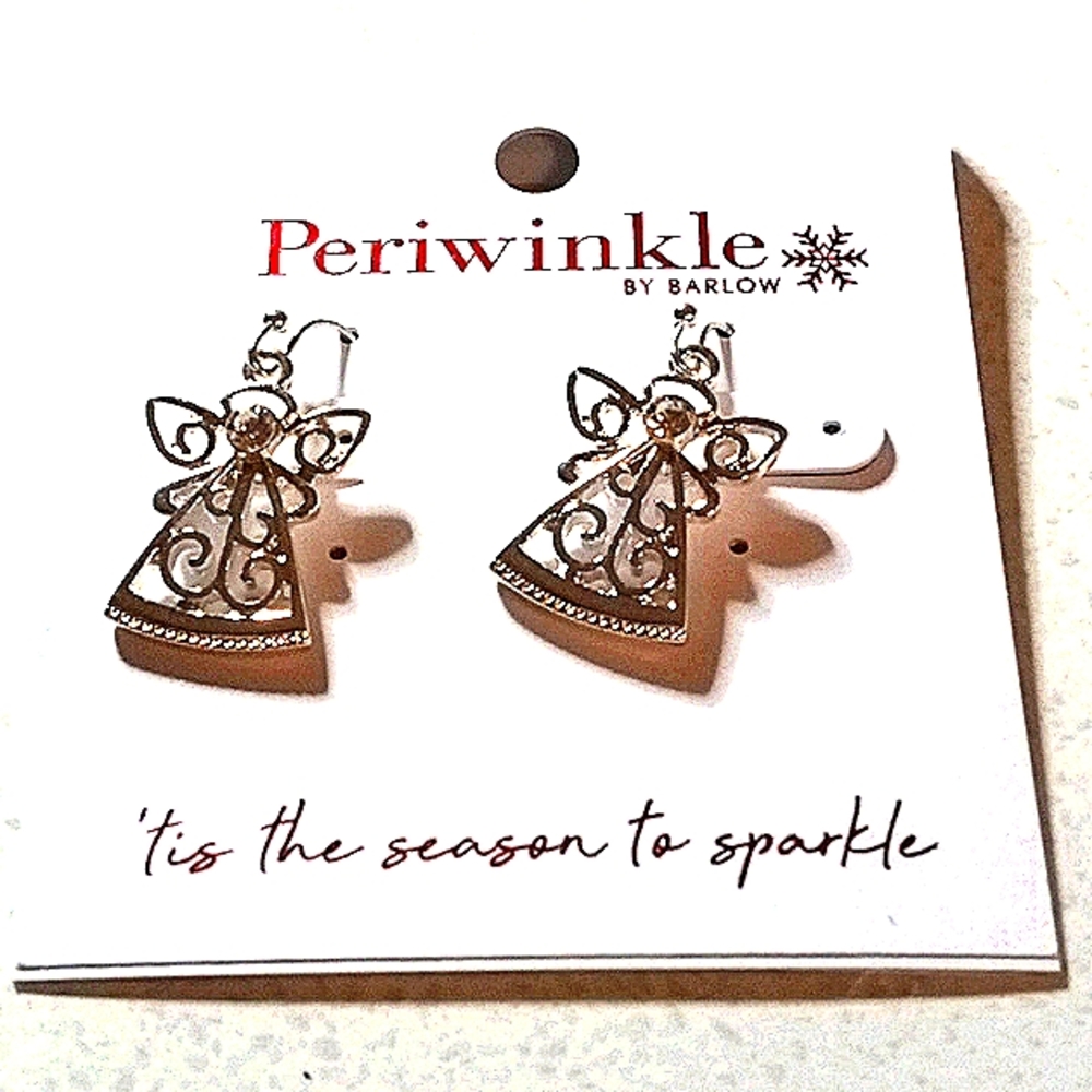 ⛄🎄Holiday Silver Angel Earrings with cubic zirconia NWT